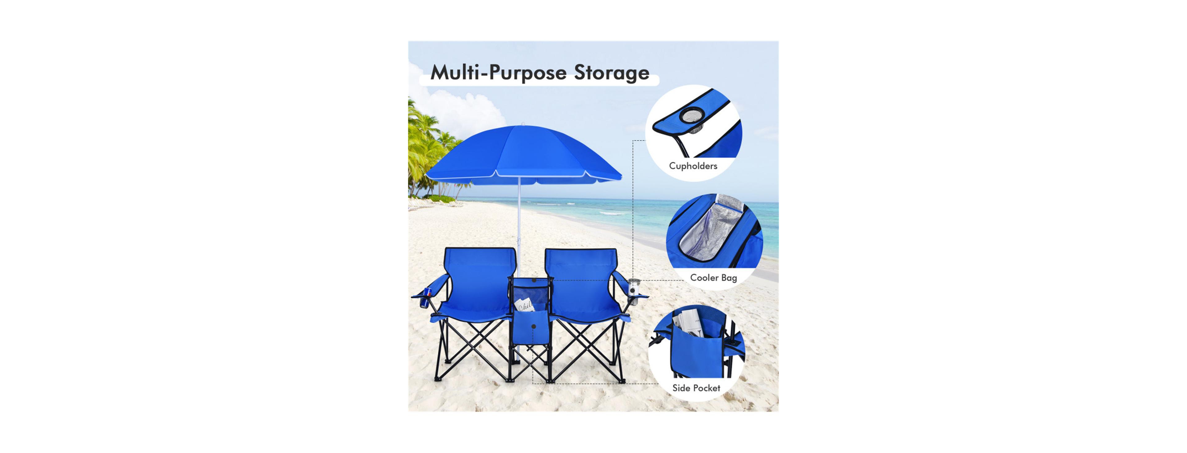Sevorley Two-Person Folding Camping Chair with Adjustable Umbrella