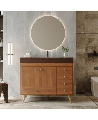 36" Freestanding Bathroom Vanity with Sintered Stone Top, Ceramic Sink, 5 Drawers and Double Door for Modern Bathrooms