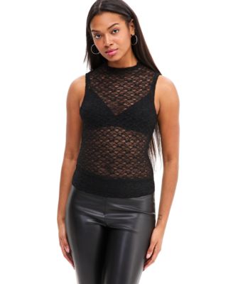 Women's Lace Shell Mock-Neck Sleeveless Top