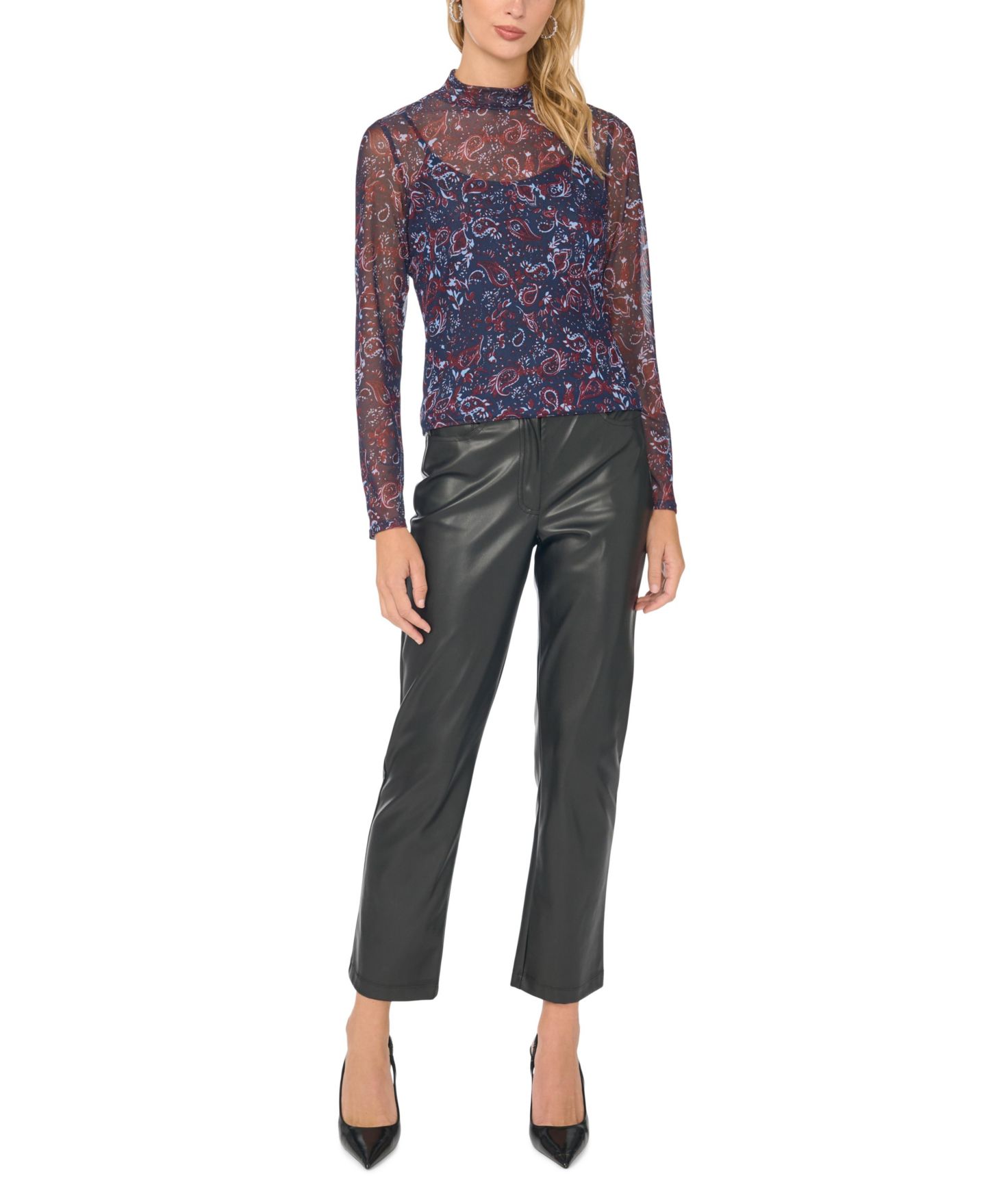 Женский топ Vince Camuto Mock-Neck Long-Sleeve Paisley, цвет: Тёмно-синий — фото 2