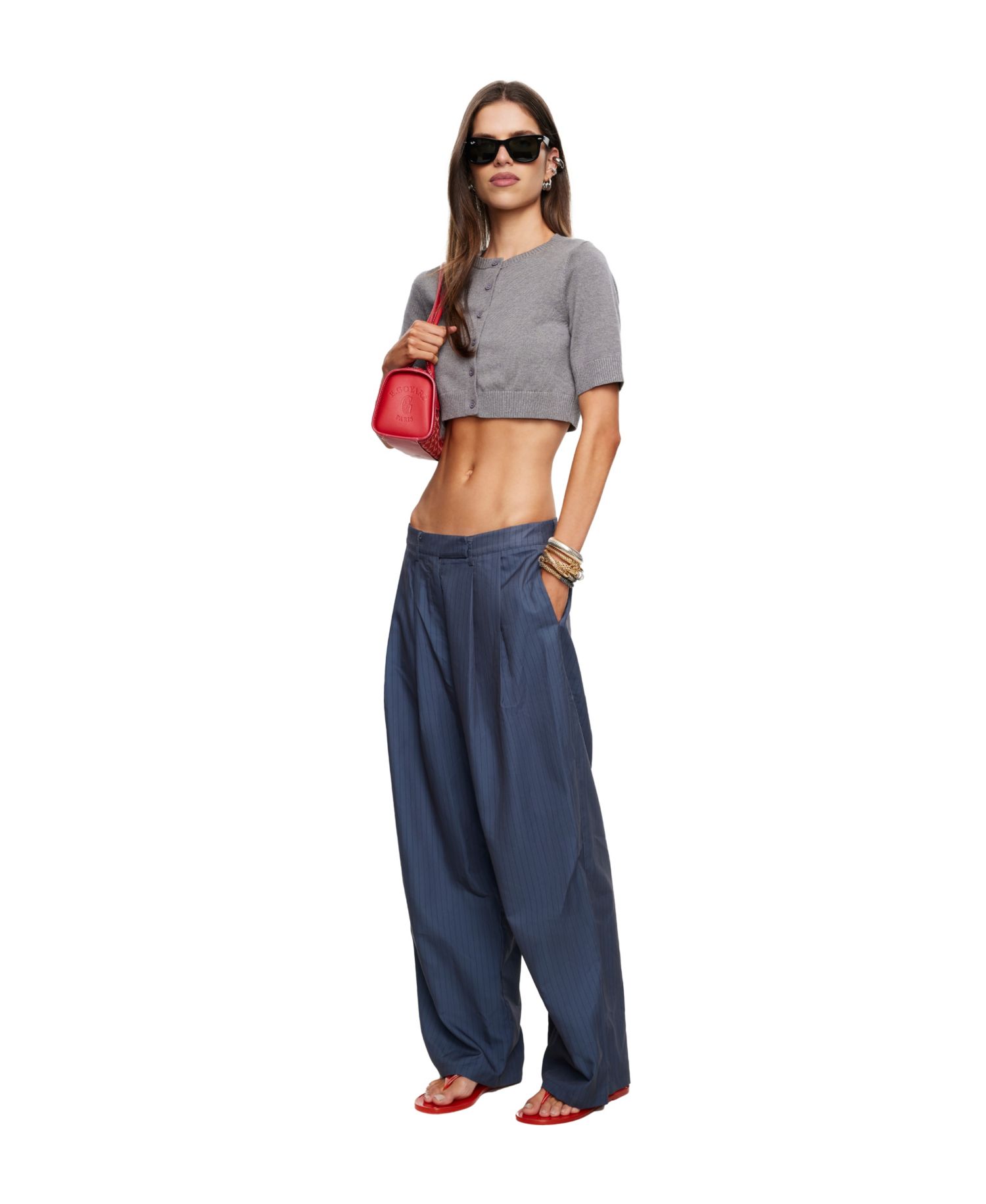 Women's Hills Pleated Pinstripe-Print Wide-Leg Trousers