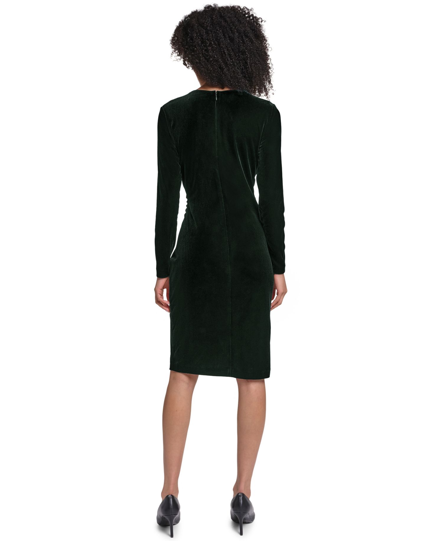 Women's Velvet Faux-Wrap Imitation Pearl-Trim Dress