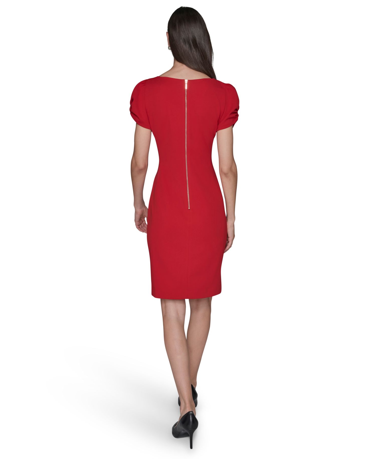 Women's Puff-Sleeve Side-Pleated Dress