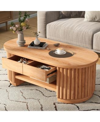Fluted Oval Glass Coffee Table with Storage