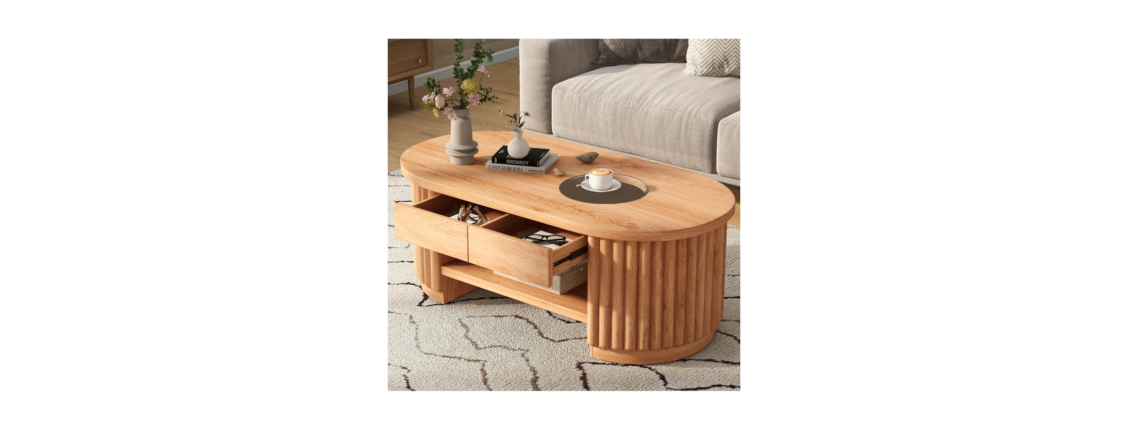 Streamdale Furniture Fluted Oval Glass Coffee Table with Storage