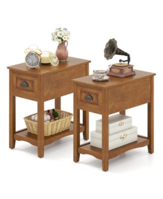 Set of 2 Contemporary Side End Table with Drawer