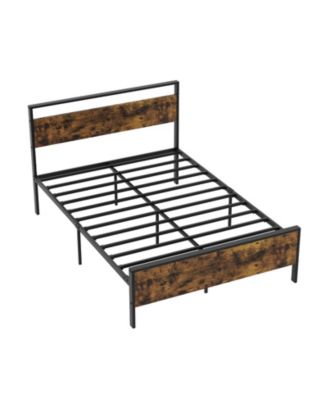 Full Metal Bed Frame Industrial Platform Bed with Wooden Headboard Full Size