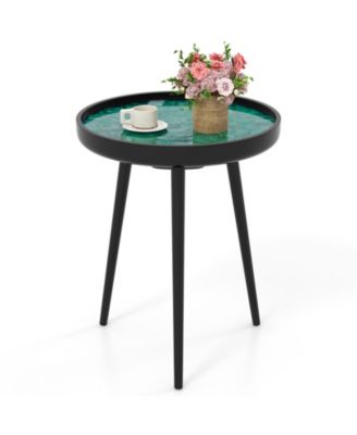 16 Inch Mid Century Modern Coffee End Table with Sea Shell Decoration