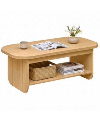2 Tier Oval Coffee Table for Living Room Mid Century Center Table with Bottom Storage Shelf