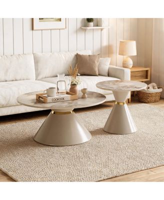 Round Nesting Coffee Table Set of 2, Sintered Stone and Accent