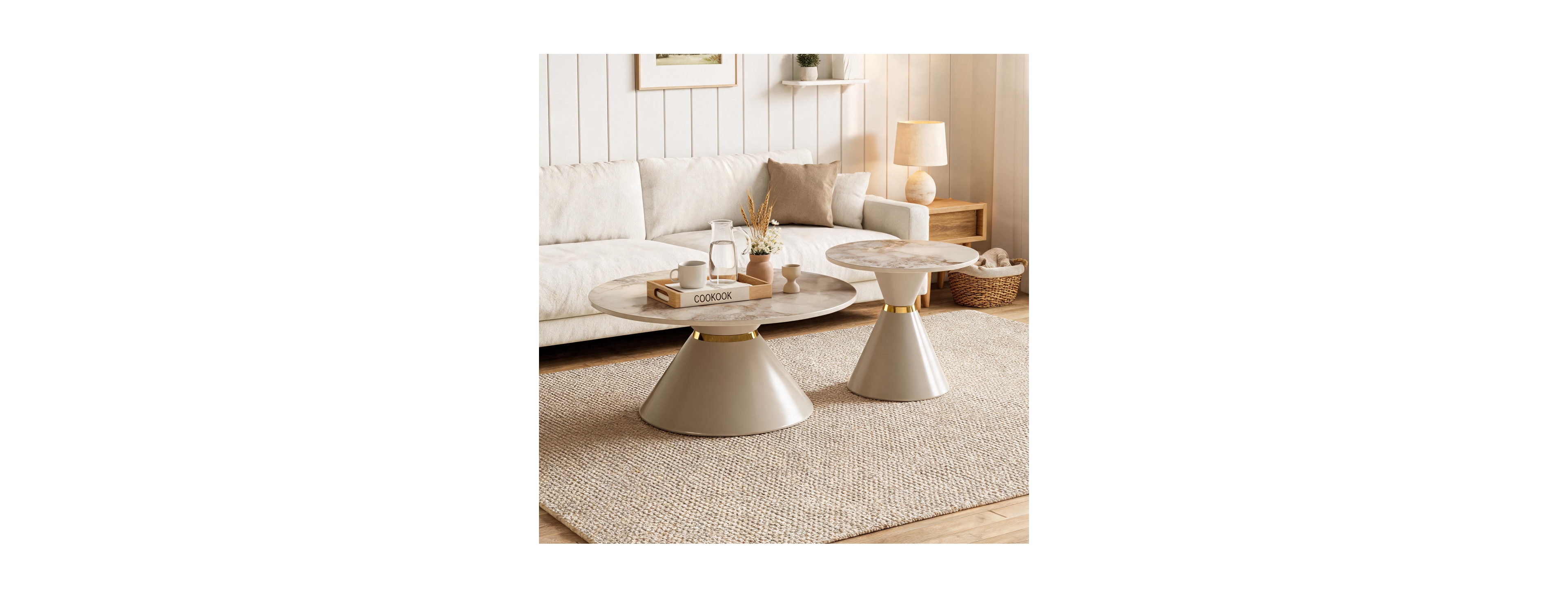 Streamdale Furniture Round Nesting Coffee Table Set of 2, Sintered Stone and Accent