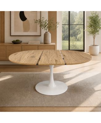 Round Extendable Tulip Dining Table with Metal Pedestal