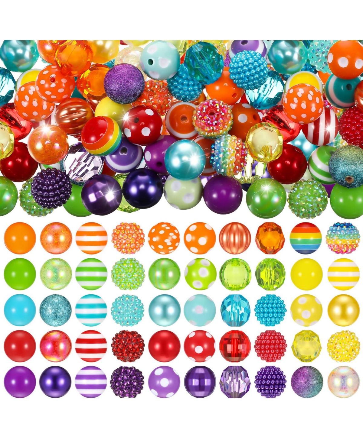 Aeelike 100 Pack 20mm Acrylic Resin Beads for Diy Pen Crafting - Rainbow color