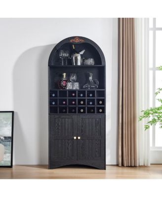 Arched Wood Wine Cabinet with Removable Rack and Adjustable Shelves
