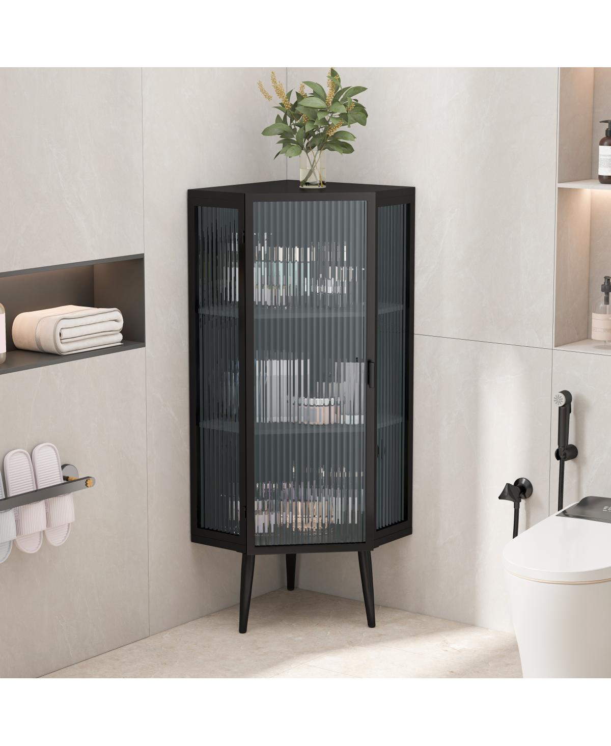Streamdale Furniture 22.25" 3-Tier Corner Floor Cabinet with Glass Door