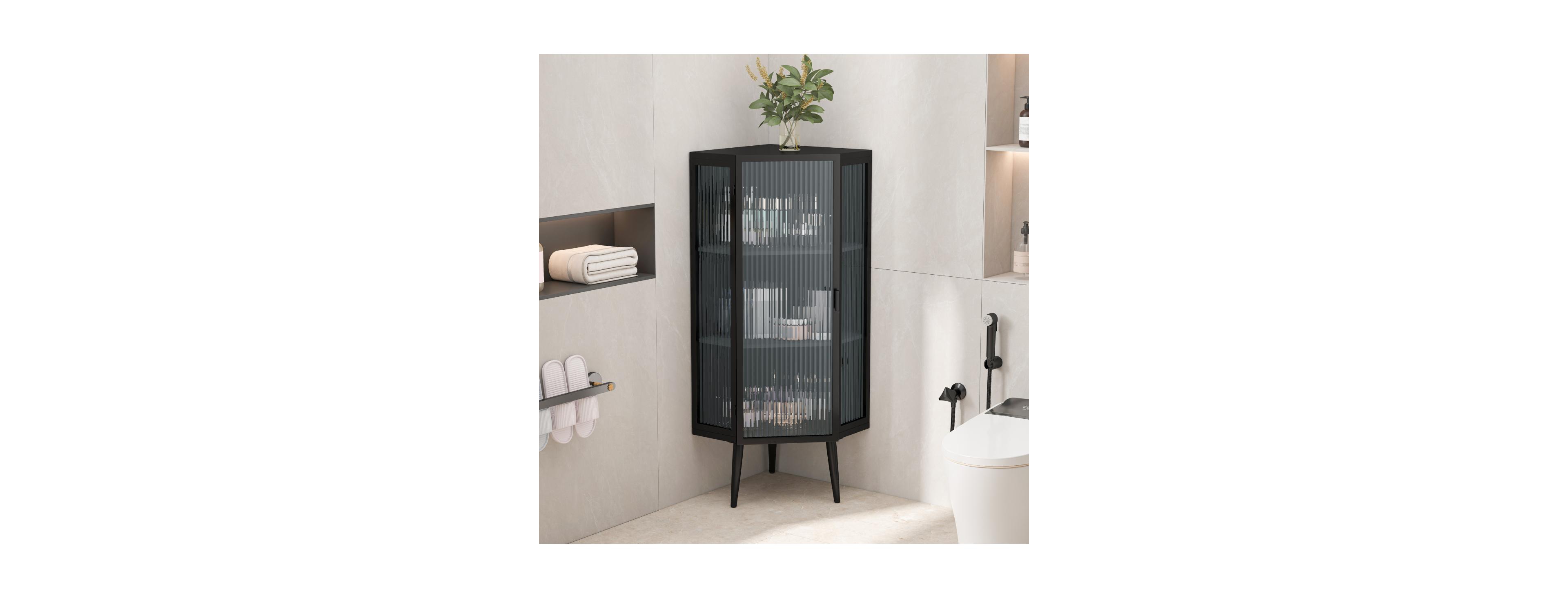 Streamdale Furniture 22.25" 3-Tier Corner Floor Cabinet with Glass Door