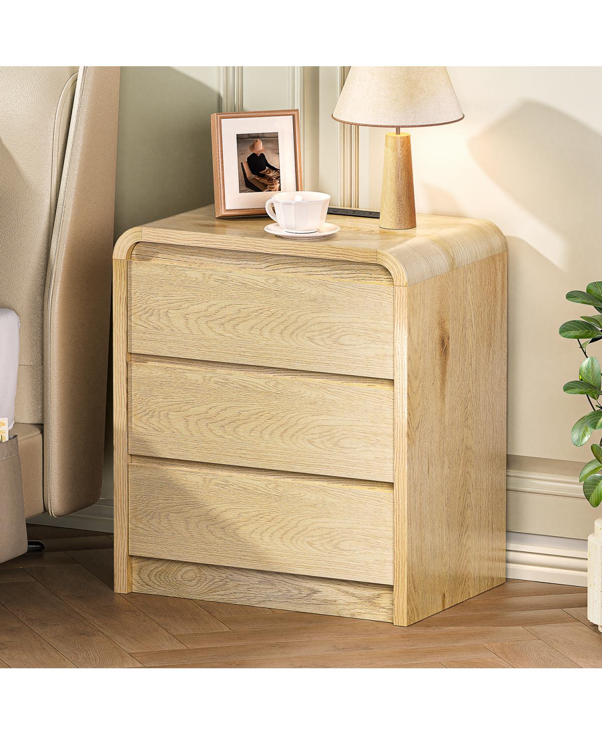 Streamdale Furniture Modern Wood Nightstand with Charging Station and 3 Drawers