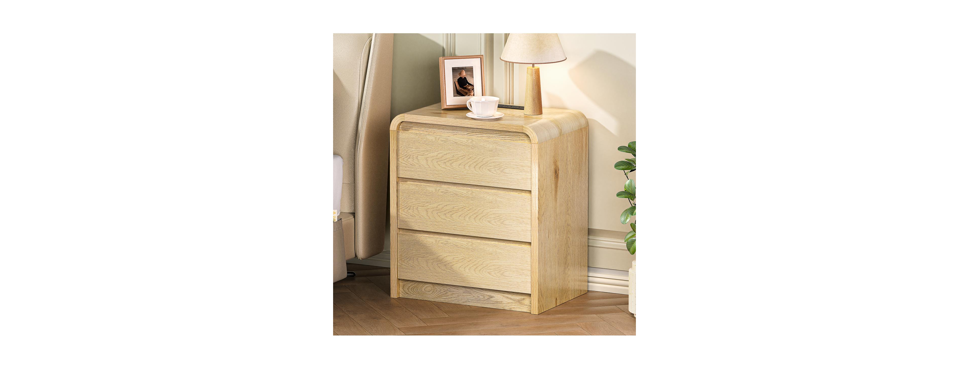 Streamdale Furniture Modern Wood Nightstand with Charging Station and 3 Drawers