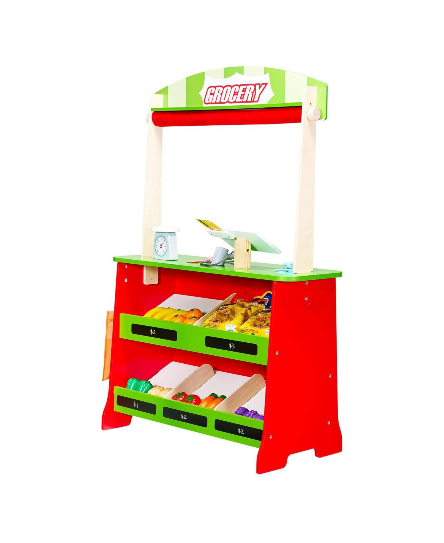 Детский игровой набор Mecale Puppet Theater and Grocery Store 2-in-1 Reversible 35-Piece Playset, Ages 3+, цвет: Красный — фото 11