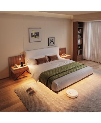 High-end Wide-screen King-size Bed with Side Tables, Lamps, and Light Strip