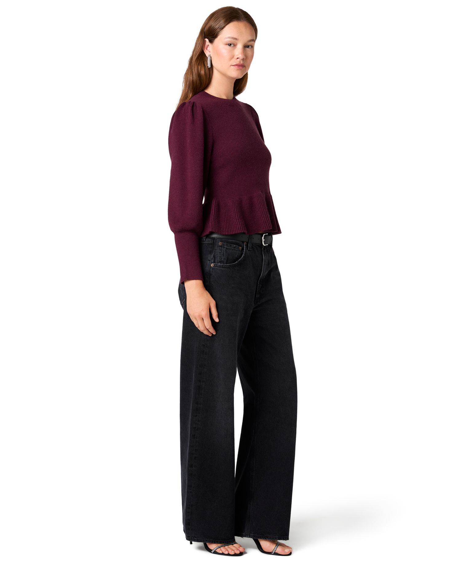 Women's Sloane Long-Balloon-Sleeve Peplum Sweater