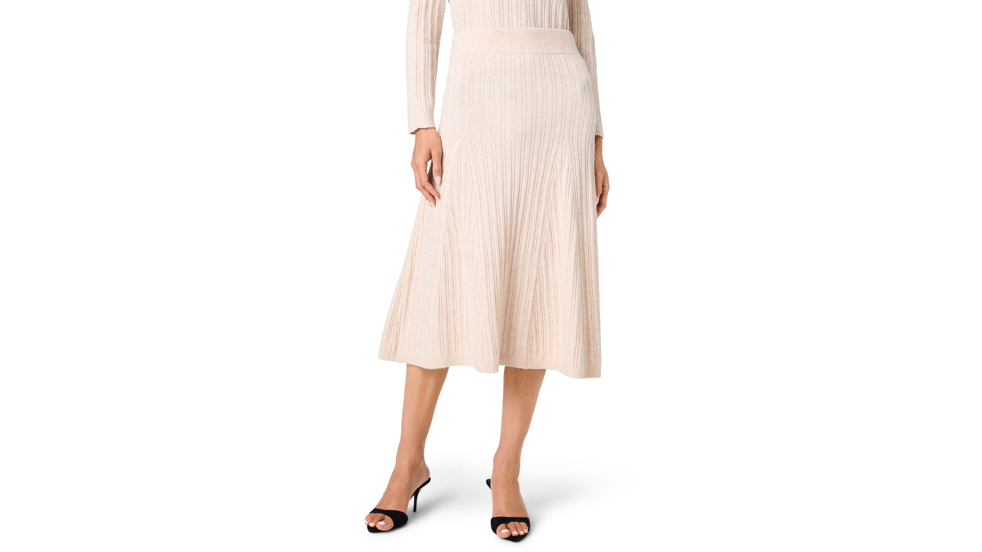 French Connection Women's Lucien High-Waisted Ribbed-Knit A-Line Midi Skirt