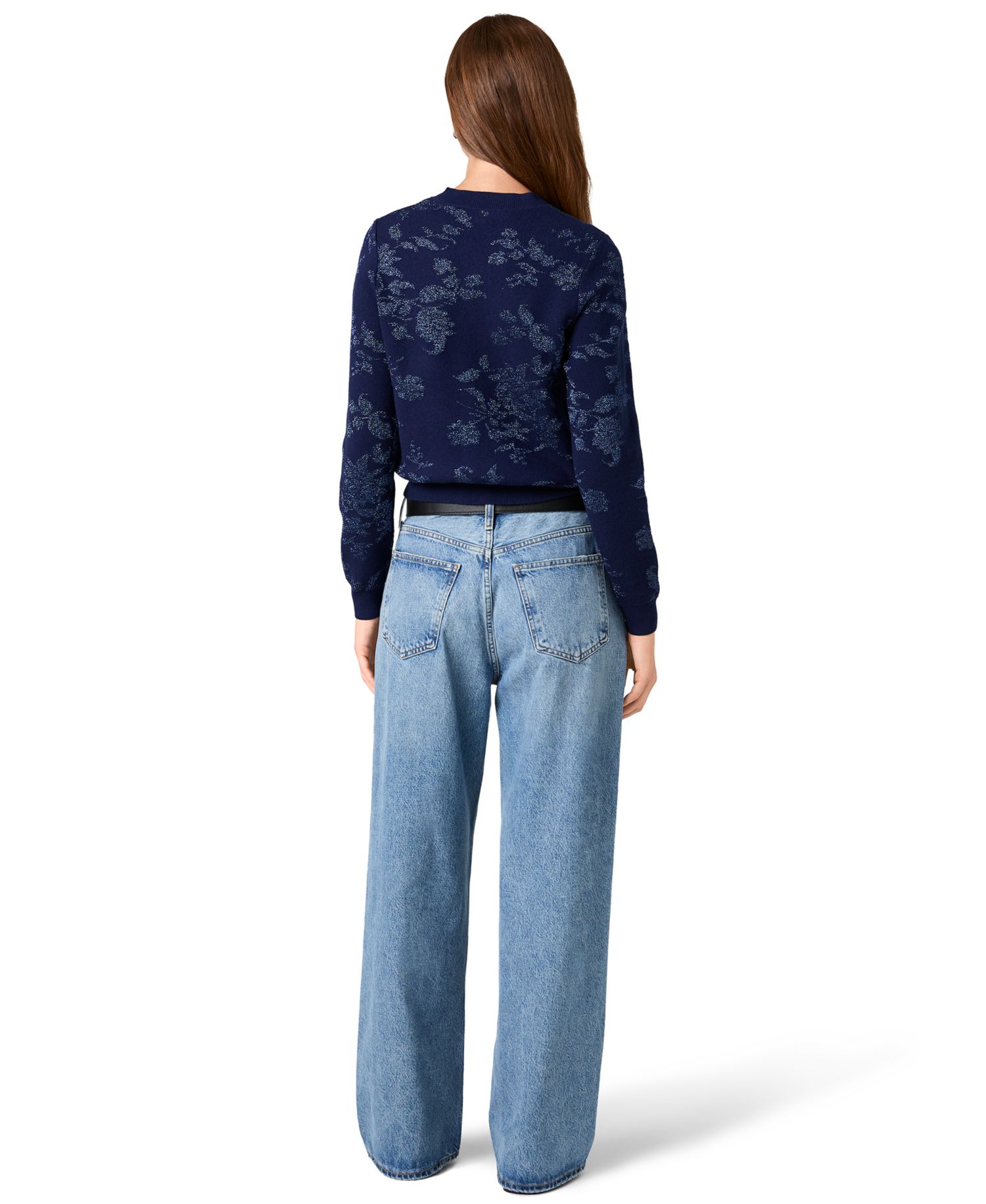 Women's Rory Fleur Long-Sleeve Floral-Print Metallic Pullover