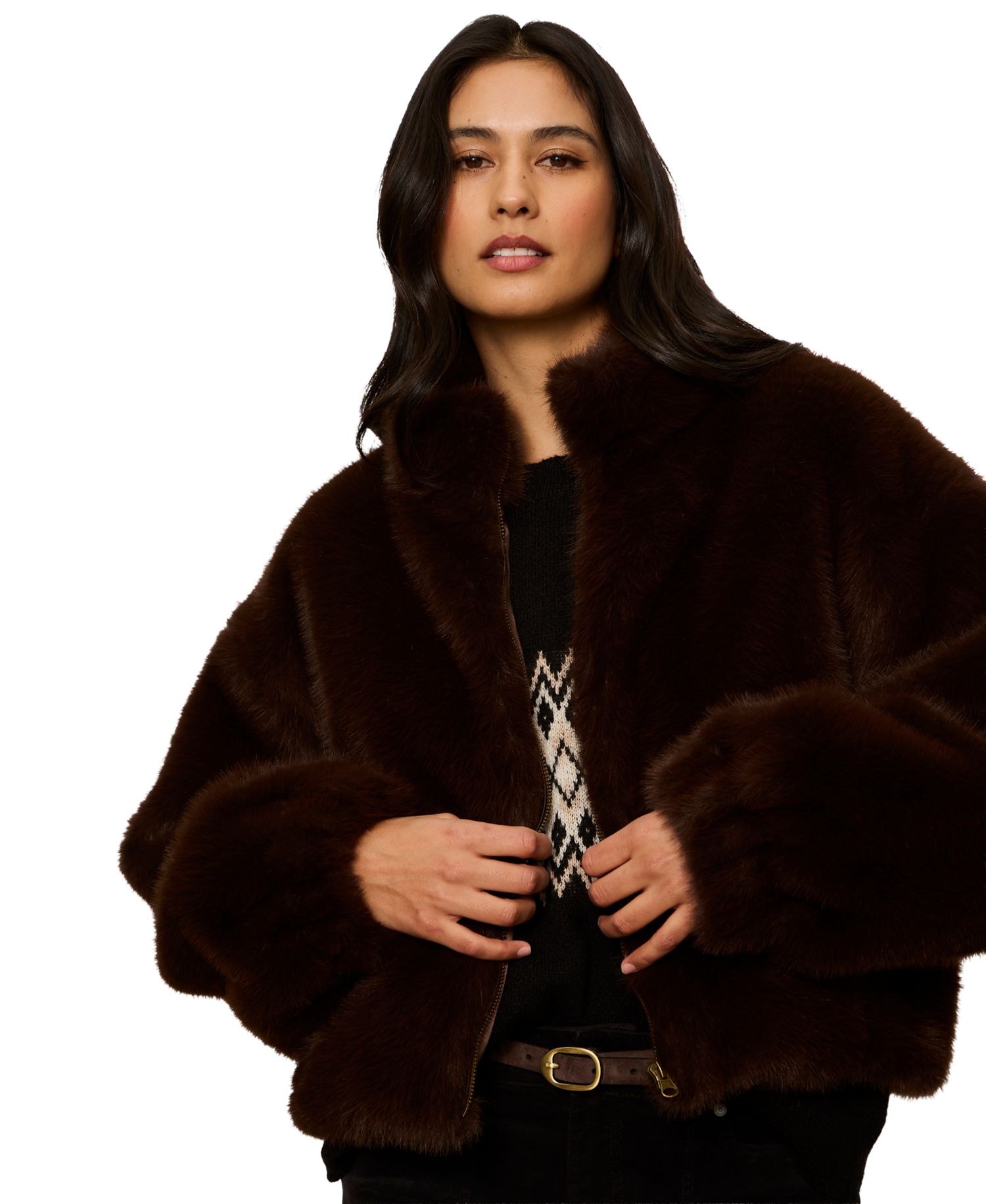 Women's Everest Faux Fur Funnel-Neck Zipper Bomber