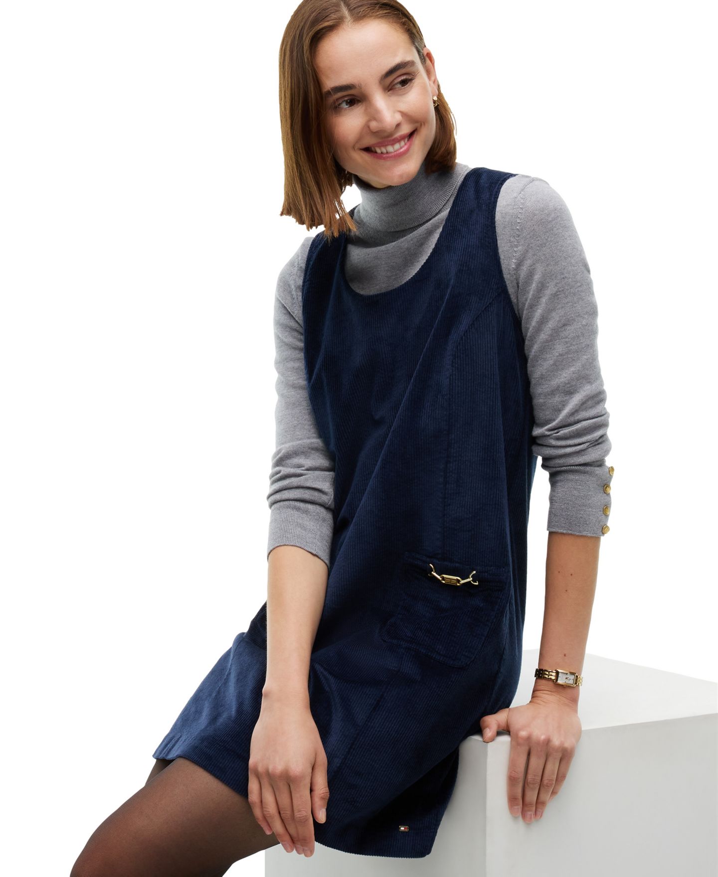 Женское платье Tommy Hilfiger Corduroy Scoop Neck Mini, цвет: Тёмный синий — фото 3