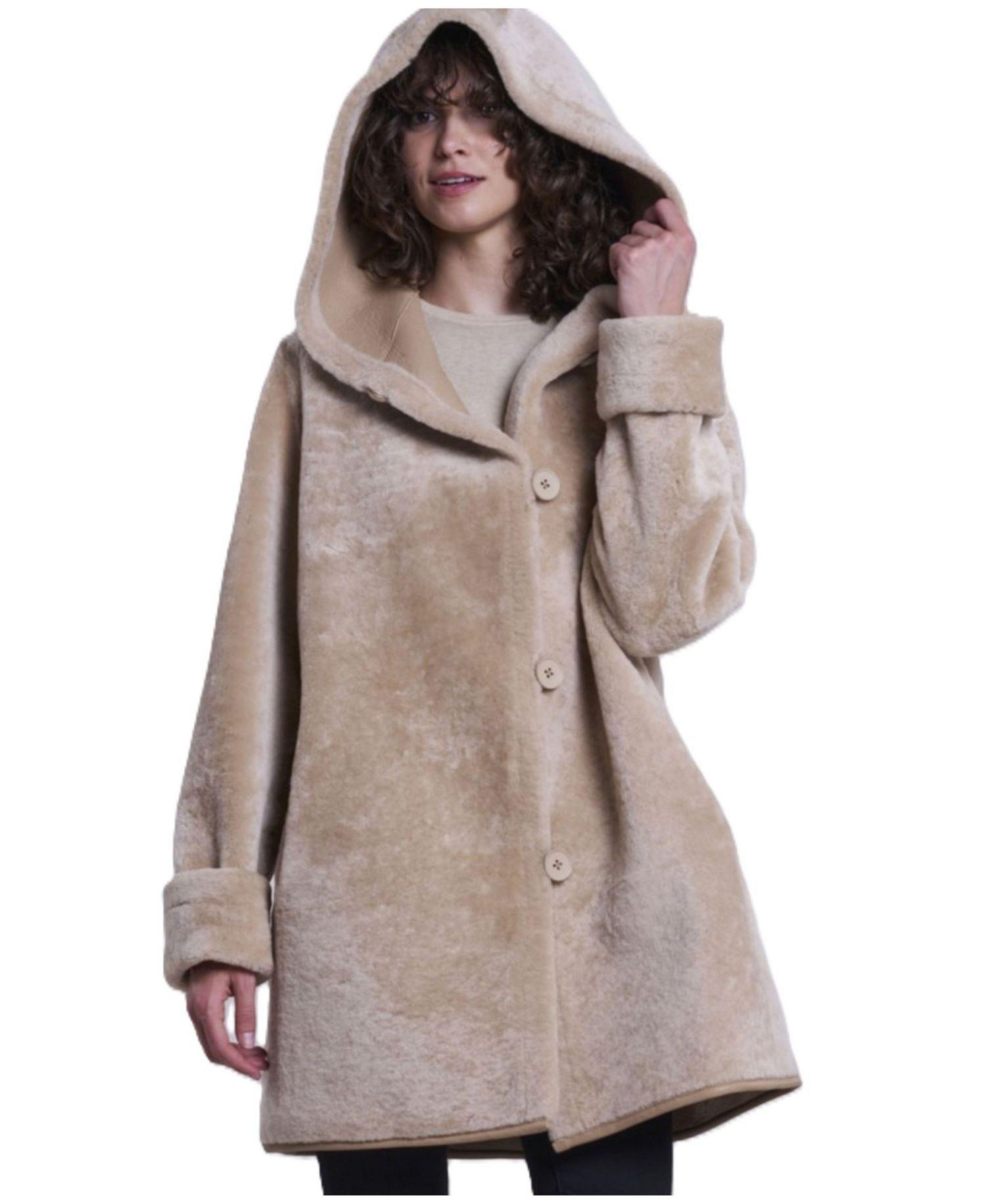 Women's Hooded Reversible Shearling Coat