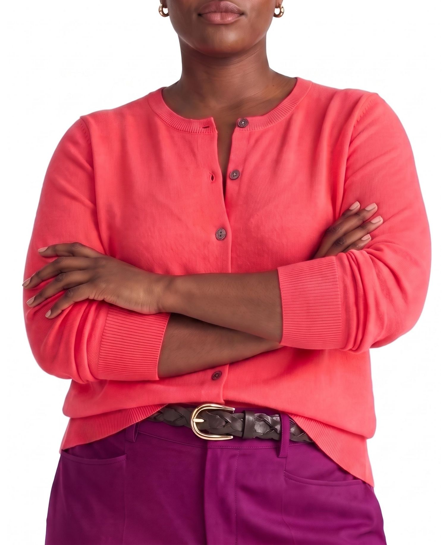 Plus Size Fine Knit Crewneck Cardigan