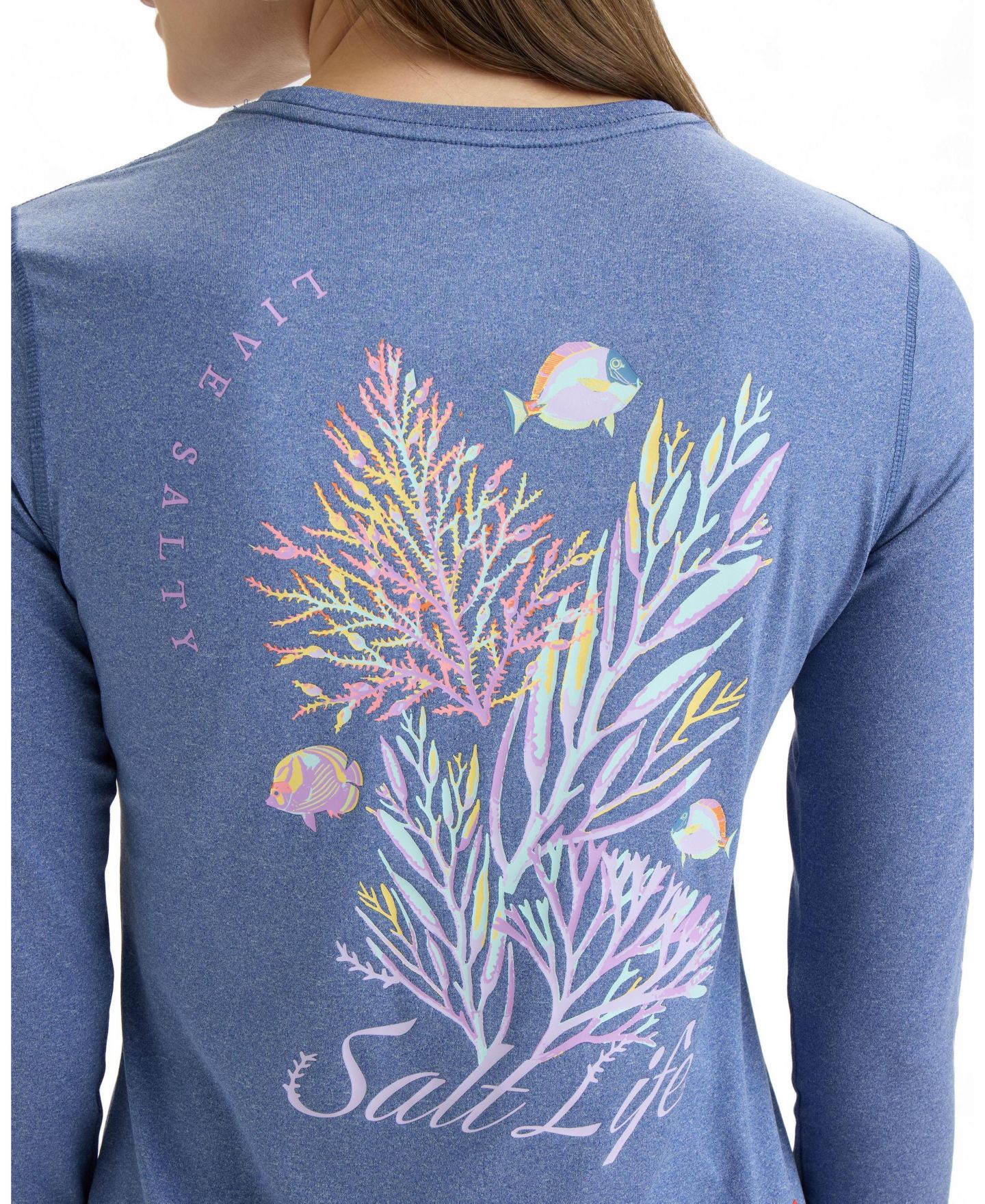 Женская футболка Salt Life Reef Performance Long Sleeve, цвет: Индиго меланжевый — фото 3