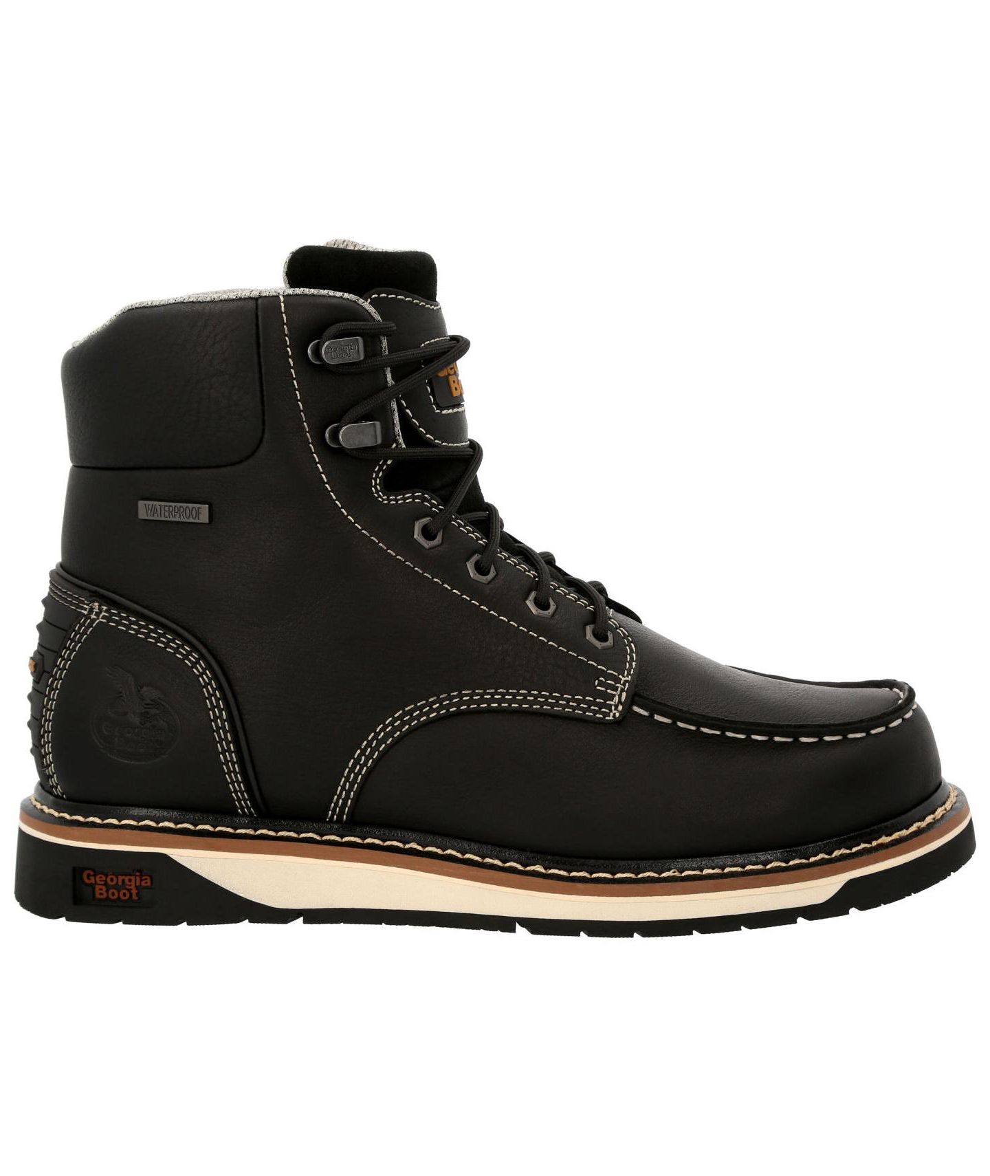 Мужские ботинки GEORGIA BOOT Amp LT Wedge Waterproof Moc-Toe Black Work Boot, цвет: Чёрный — фото 5