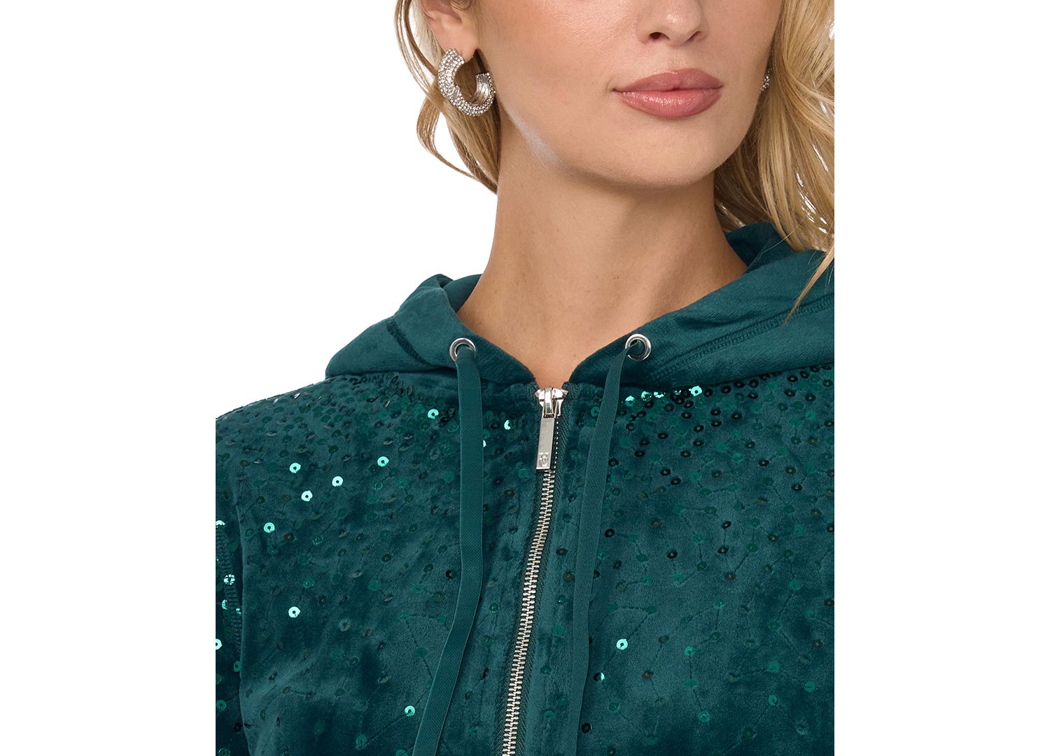 Plus Size Velour Zip-Front Hoodie Jacket