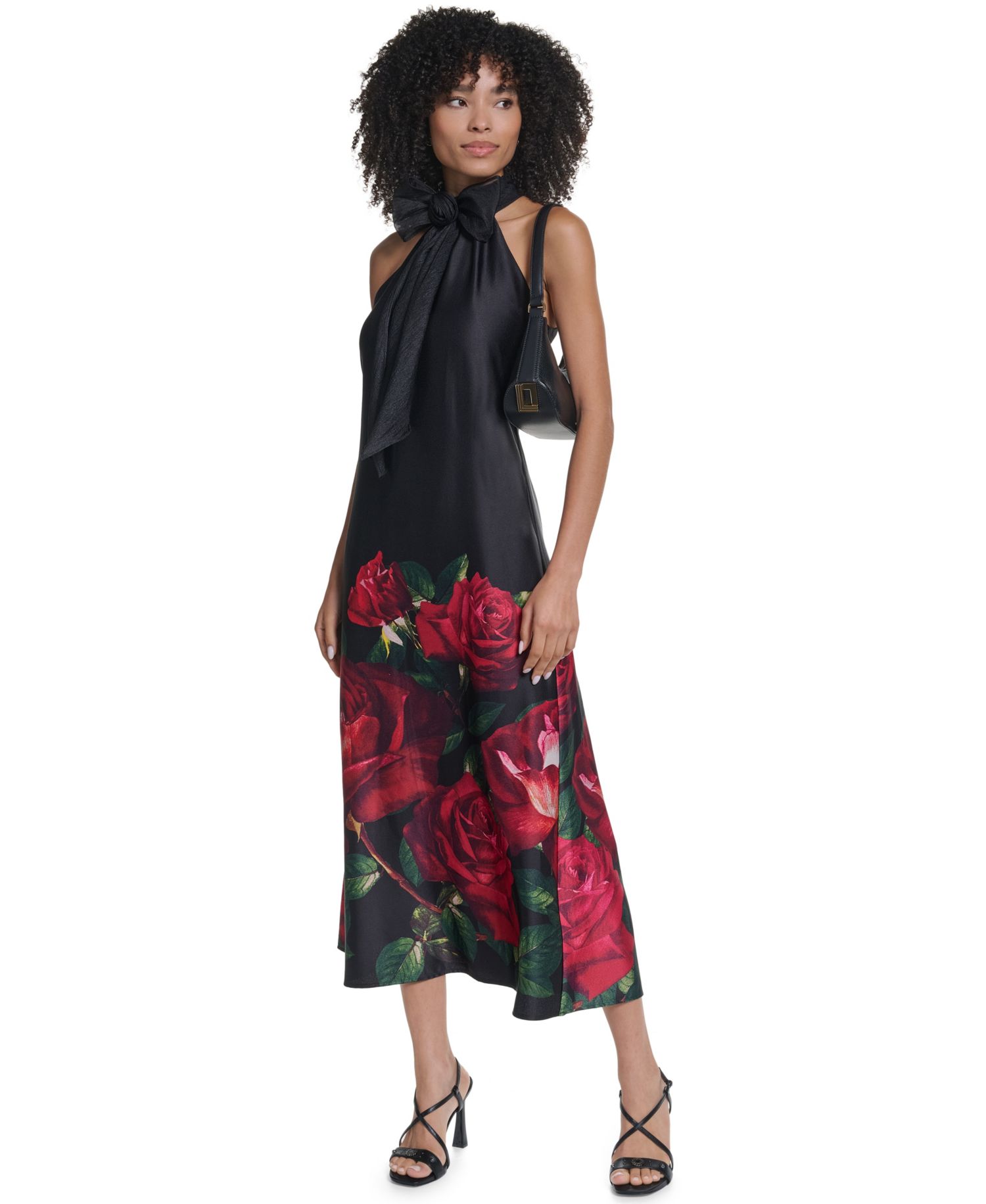 Women's Halter Floral-Print Satin Midi Dress