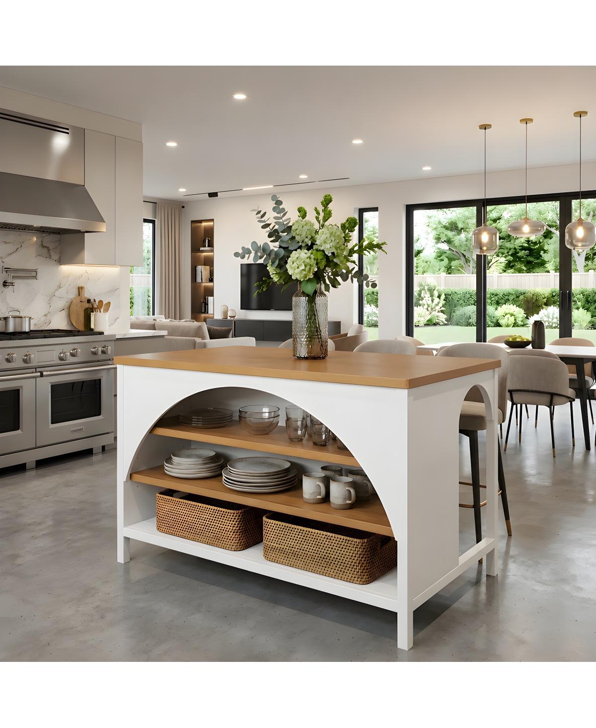 Streamdale Furniture Kitchen Island with Glass Door and Cabinet - White+natural