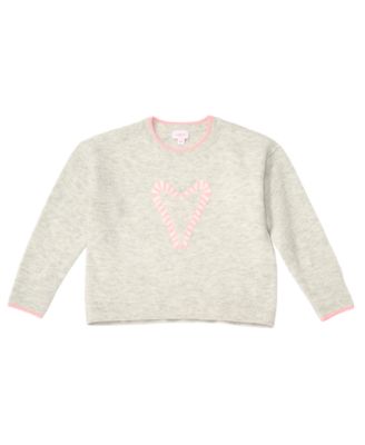 Girls' 7-16 Candy Cane Heart Long-Sleeve Crewneck Sweater