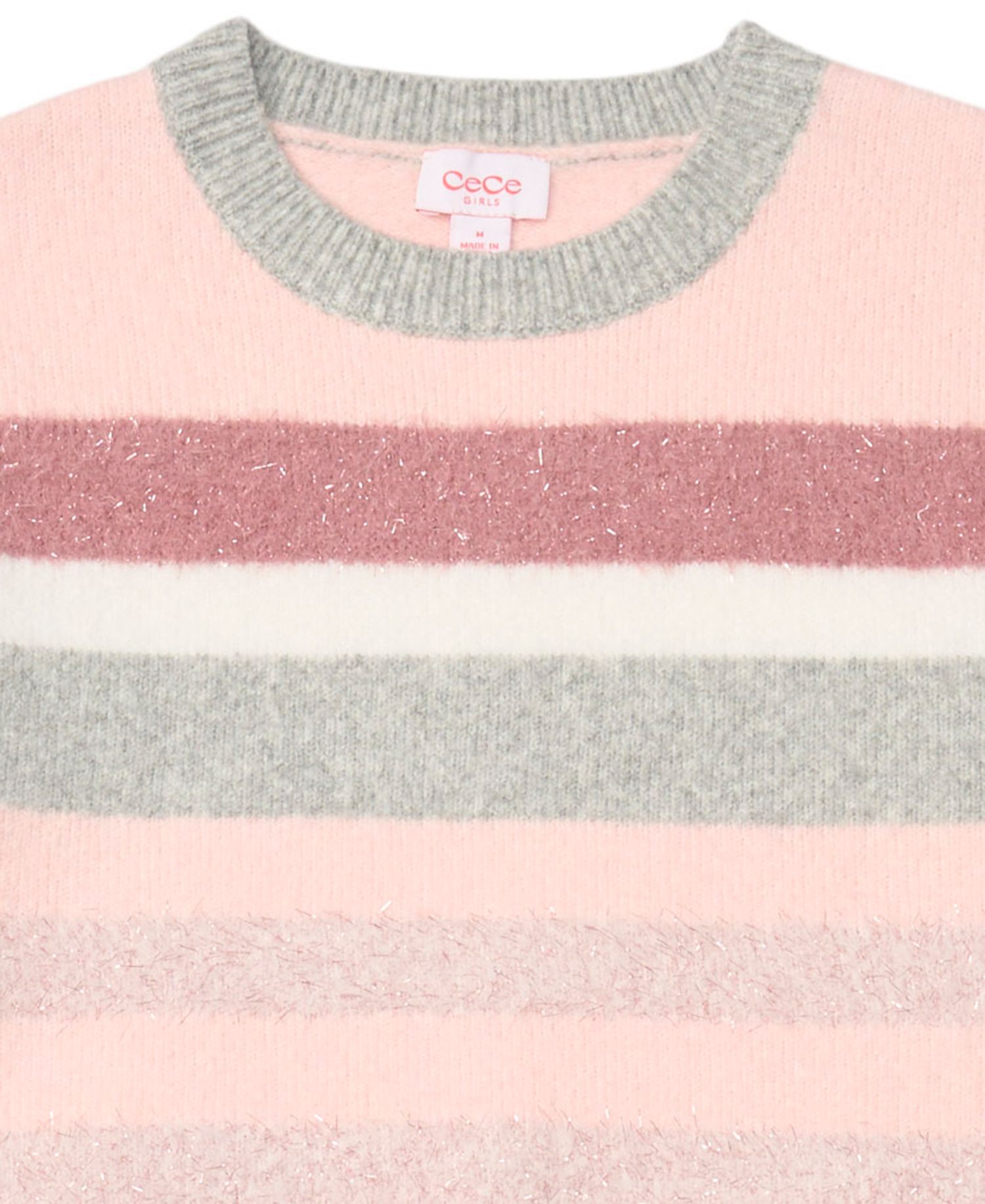 Girls' 7-16 Long-Sleeve Striped Crewneck Sweater