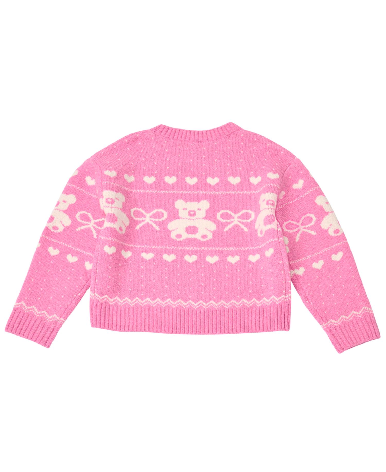 Girls' 7-16 Bear Fairisle Crewneck Sweater