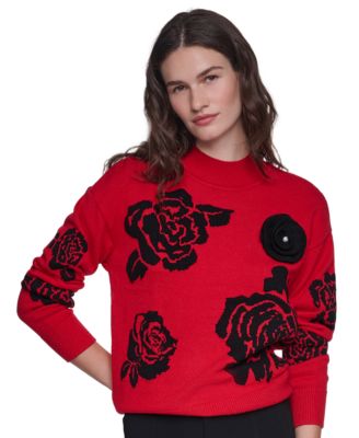 Women's Mock-Neck Long-Sleeve Floral Sweater