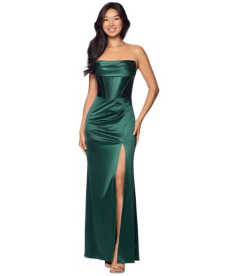 Juniors' Satin Strapless Corset-Inspired Bodice Gown