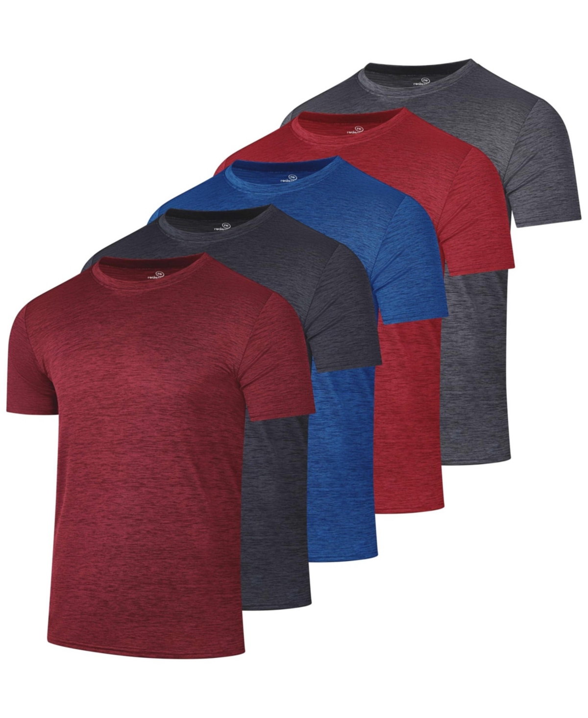 Furlihong Men's 4-Way Stretch Workout Crew Neck T-Shirts, 5-Piece Set - Grey, Red, Blue and Navy