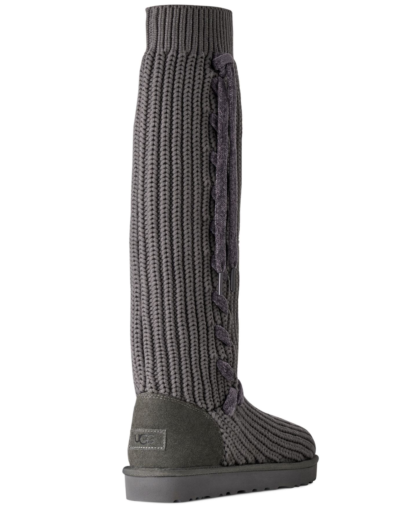 Женские ботинки UGG Classic Tall Whipstitch Knit Slouch Knee High, цвет: Угольный — фото 3