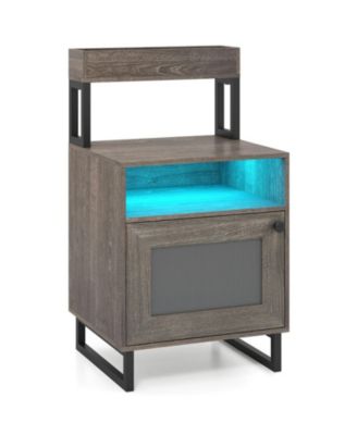 31.5-Inch LED Nightstand with Top Tray and Storage Cabinet