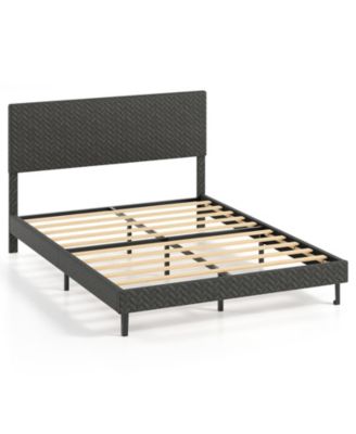 Twin Full Queen Size Velvet Bed Frame Upholstered Platform Bed with Chevron Headboard