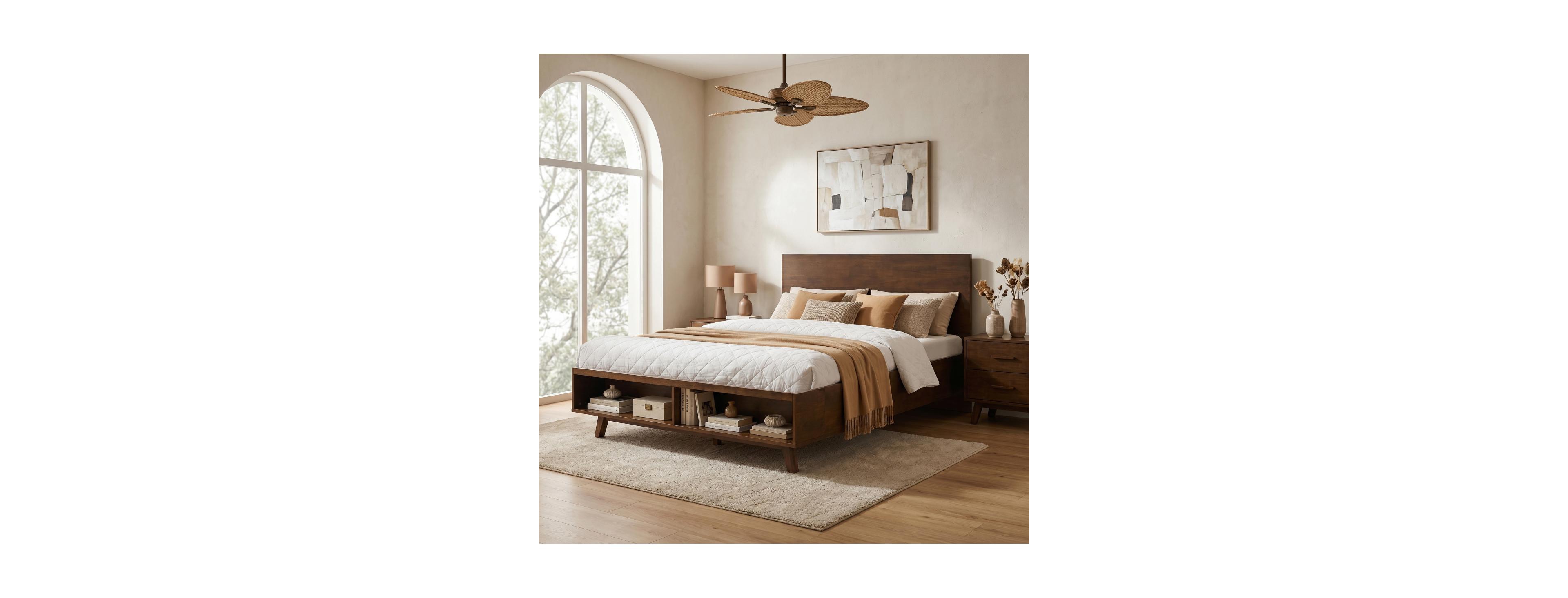 Streamdale Walnut Queen Platform Bed Frame with Footboard Storage and Solid Wood Construction