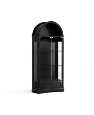70.9" Tall Arched Glass Display Cabinet with LED and Drawers