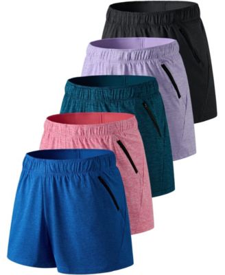 Women's Mid-Thigh Zipper Pocket Athletic Shorts, 5" Inseam, 5-Pack
