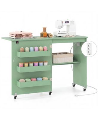 Sewing Machine Table with Charging Station and Storage Shelf