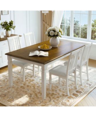  5-Piece Extendable Farmhouse Dining Table Set with 4 Upholstered Chairs